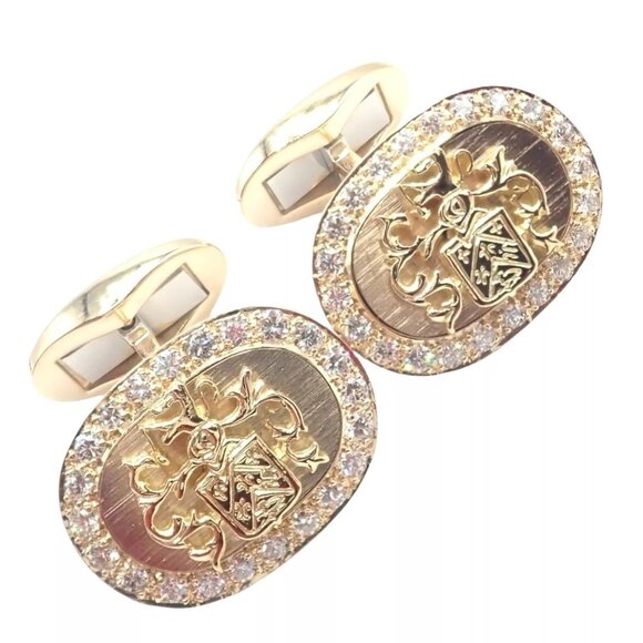 Rare! Authentic Piaget Coat Of Arms 18k Yellow Gold Diamond Cufflinks - Picture 1 of 11